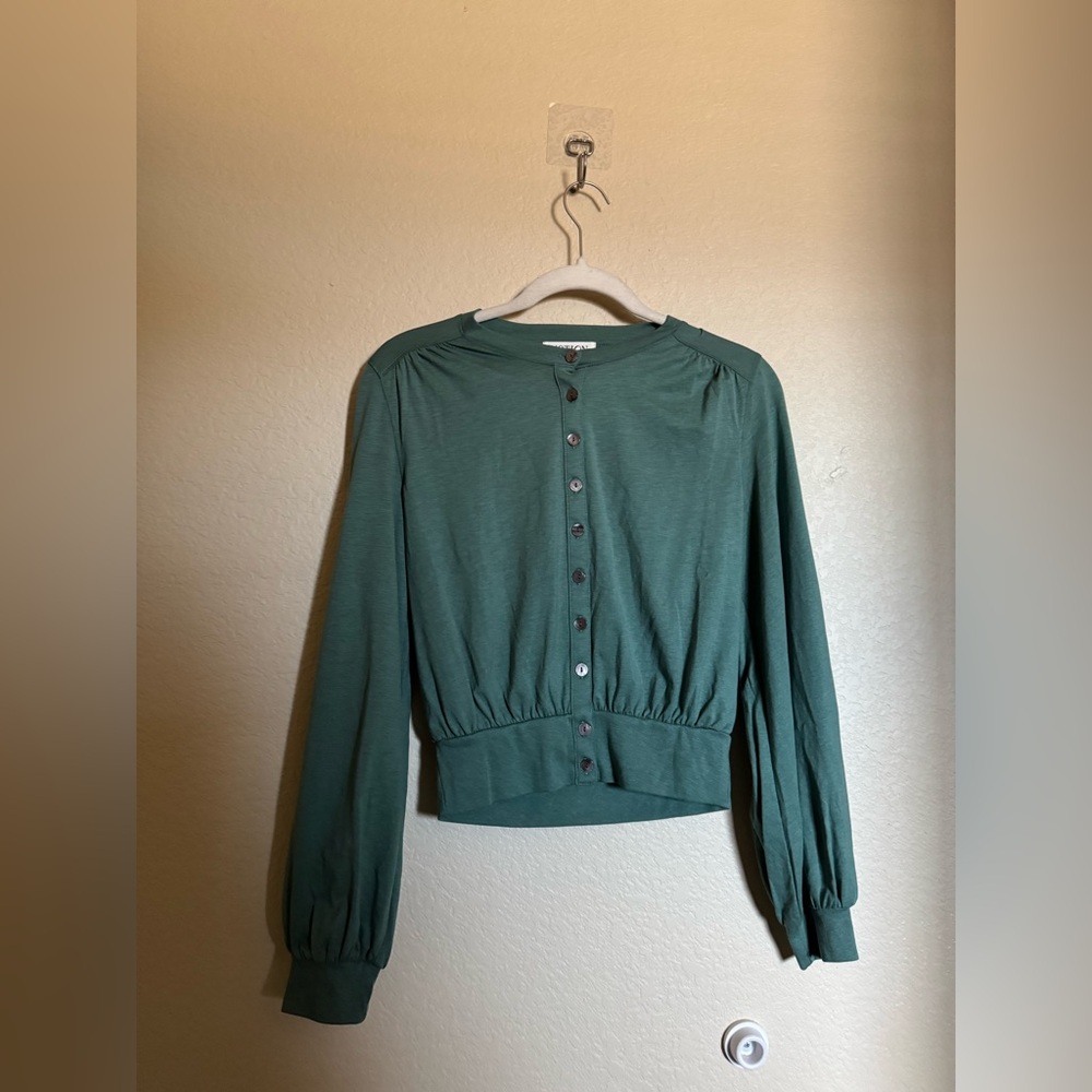 Nation LTD Olive Blouse Sz Small in Green Cardigan Cropped Knit‎ - Picture 2 of 7